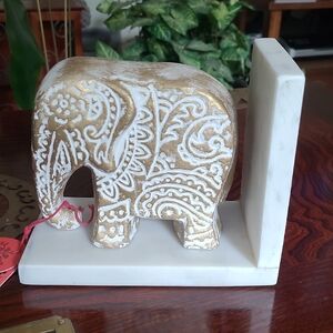 🐘Gold and White Elephant Bookend